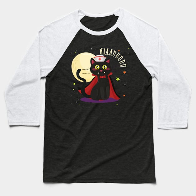 Meow Vampire Funny Cat Nurse Halloween Baseball T-Shirt by pho702